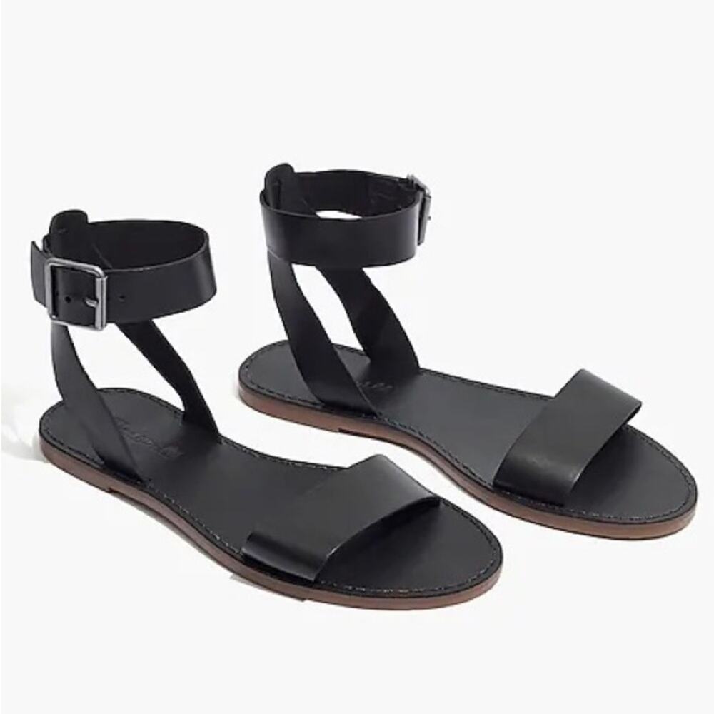Madewell Black Leather Ankle-Strap Sandals